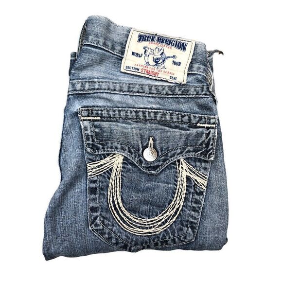 TRUE Religion Jeans Size 29 STRAIGHT Blue - Picture 1 of 8